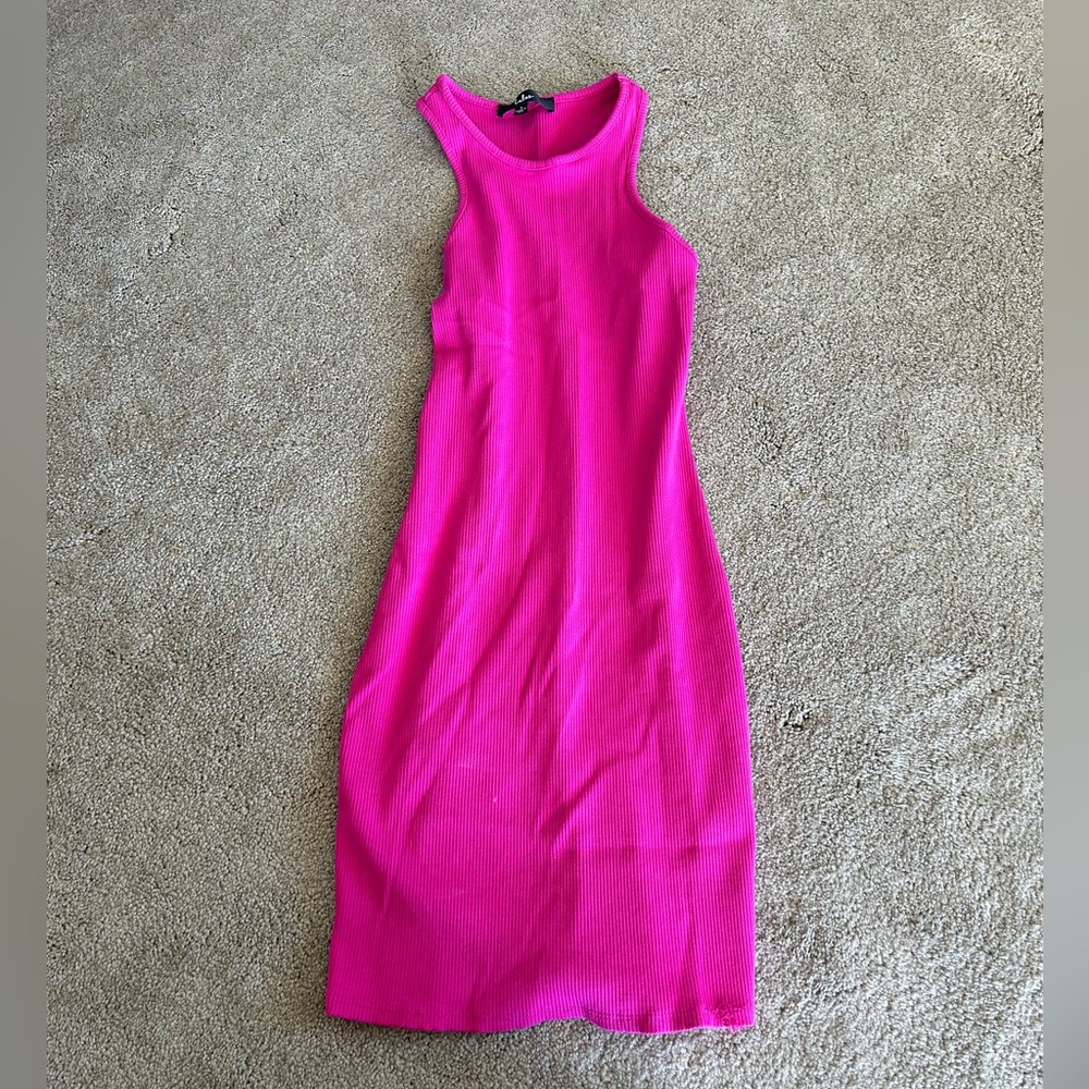 small lulus hot pink ribbed tank dress